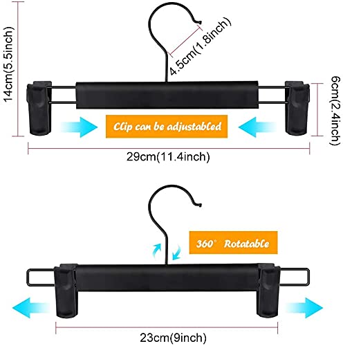 Lamitocs 10 Pack Pants Hangers with Adjustable Anti-Rust Clips for Pants, Skirts, Clothes Hangers Black