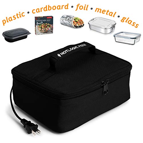 HOTLOGIC Mini Portable Oven, Food Warmer Electric Lunch Box with Wall Plug, Mini Personal Heated Lunch Box for Cooking and Reheating Meals in Office, Travel, Potlucks, Hotel, Home Kitchen (Black)