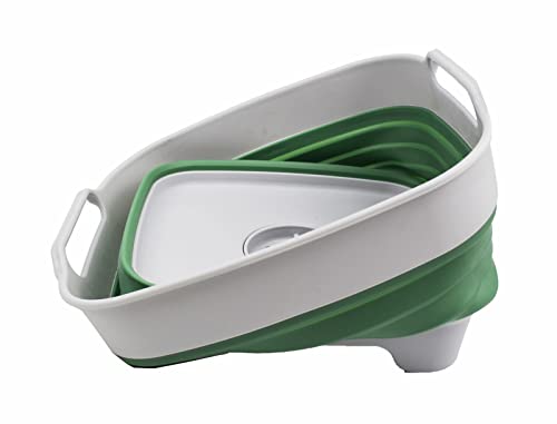 SAMMART 9L Collapsible Dishpan with Draining Plug - Foldable Washing Basin - Portable Dish Washing Tub - Space Saving Kitchen Storage Tray (Grey/Dark Sea Green, 1)