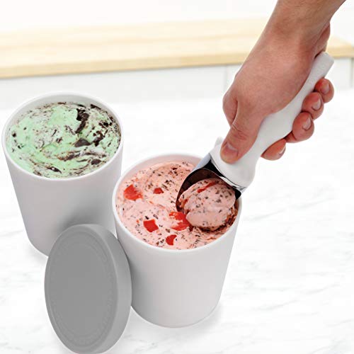 Tovolo Stackable Sweet Treat Ice Cream Tub with Tight-Fitting Silicone Lid Freezer Storage Container for Sorbet & Gelato, BPA-Free & Dishwasher-Safe, 1-Quart, Oyster Gray