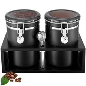 yangbaga 304 stainless steel coffee containers with shelf,2 x 66 floz coffee bean storage with airtight locking clamp and spoon, large capacity food storage jar for kitchen