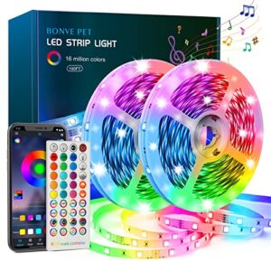 bonve pet 100ft led lights for bedroom,music sync color changing led lights with remote and app control 5050 rgb led strip lights, led lights for room home party christmas decoration(2 rolls of 50ft)