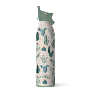 swig life 20oz insulated water bottle with straw & flip + sip handle | leak proof, dishwasher safe, cup holder friendly, stainless steel water bottle in prickly pear