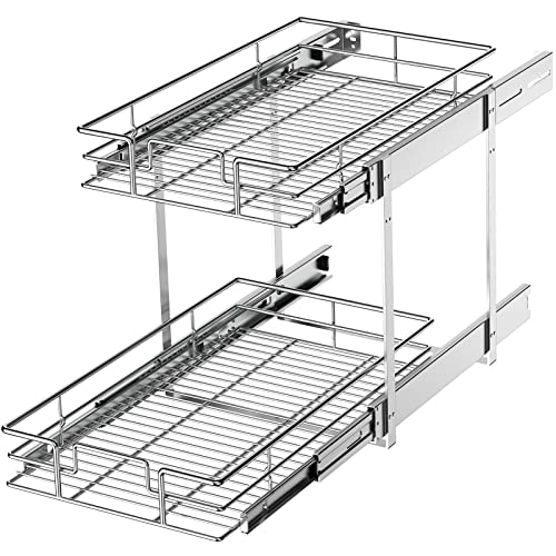 LOVMOR 2 Tier Individual Pull Out Cabinet Organizer 11" W x 21" D, Slide Out Kitchen Cabinet Storage Sliding Shelves