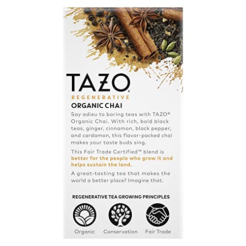 TAZO Tea Bags, Black Tea, Regenerative Organic Chai Tea, 16 Count (Pack of 6)