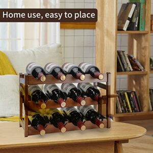 Bamboo Wine Rack, 3-Tier 12-Bottle Freestanding Display Wine Organizer Storage Shelf Table Top Countertop tle Cabinet Wine Holder for Kitchen Dining Living Room Bar Pantry Wine Cellar Basement