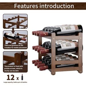 Bamboo Wine Rack, 3-Tier 12-Bottle Freestanding Display Wine Organizer Storage Shelf Table Top Countertop tle Cabinet Wine Holder for Kitchen Dining Living Room Bar Pantry Wine Cellar Basement