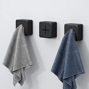 zylone 3 pack kitchen towel hooks – self adhesive towel holders for kitchen,wall mounted kids hand towel hook,ideal as bathroom, dish towel holders (3 pcs^black&black)