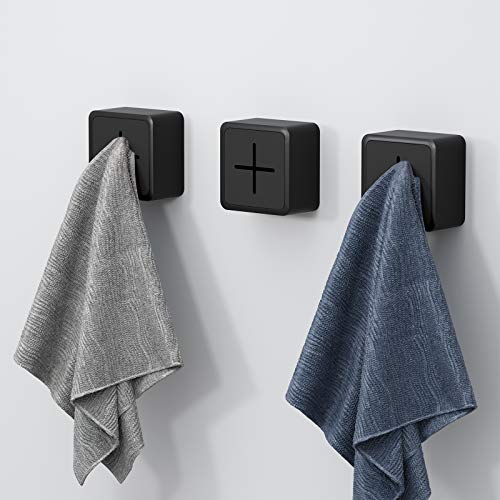 ZYLONE 3 Pack Kitchen Towel Hooks - Self Adhesive Towel Holders for Kitchen,Wall Mounted Kids Hand Towel Hook,Ideal as Bathroom, Dish Towel Holders (3 PCS^Black&Black)