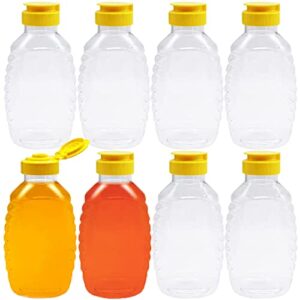 8 pcs 16oz clear plastic honey bottles,refillable squeeze honey containers jars for storing dispensing fresh honey,syrup,leak proof flip-top lids