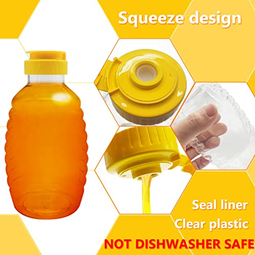 8 Pcs 16oz Clear Plastic Honey Bottles,Refillable Squeeze Honey Containers Jars for Storing Dispensing Fresh Honey,Syrup,Leak Proof Flip-Top Lids