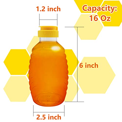 8 Pcs 16oz Clear Plastic Honey Bottles,Refillable Squeeze Honey Containers Jars for Storing Dispensing Fresh Honey,Syrup,Leak Proof Flip-Top Lids