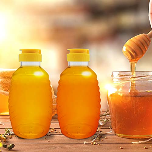 8 Pcs 16oz Clear Plastic Honey Bottles,Refillable Squeeze Honey Containers Jars for Storing Dispensing Fresh Honey,Syrup,Leak Proof Flip-Top Lids