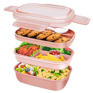 mkavoe bento box adult lunch box, all-in-one stackable bento lunch containers, 8 compartments design bento lunch box for adults/kids with utensil set, leakproof bento boxes for work, picnic, school