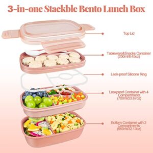 MKAVOE Bento Box Adult Lunch Box, All-in-One Stackable Bento Lunch Containers, 8 Compartments Design Bento Lunch Box for Adults/Kids with Utensil Set, Leakproof Bento Boxes for Work, Picnic, School