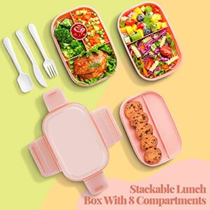 MKAVOE Bento Box Adult Lunch Box, All-in-One Stackable Bento Lunch Containers, 8 Compartments Design Bento Lunch Box for Adults/Kids with Utensil Set, Leakproof Bento Boxes for Work, Picnic, School