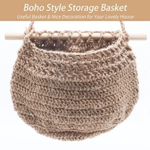 Hanging Fruit Basket, Handmade 3-Tier Jute Woven Wall Basket, BOHO Kitchen Wall Decor for Organizing, Storage Basket for Kitchen Living & Bathroom Bedroom