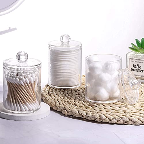 Tbestmax 3 Pack Plastic Cotton Swab Ball Pad Holder, 10 Oz Bathroom Organizer, Qtip Apothecary Jar Clear Container Dispenser