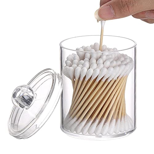 Tbestmax 3 Pack Plastic Cotton Swab Ball Pad Holder, 10 Oz Bathroom Organizer, Qtip Apothecary Jar Clear Container Dispenser