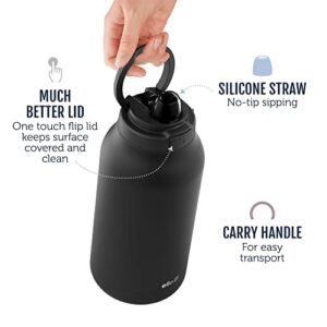 Ello Hydra Half Gallon Vacuum Insulated Stainless Steel Jug with Locking, Leak-Proof Lid and Soft Silicone Straw, Metal Reusable Water Bottle, Keeps Cold All Day, 64oz, Black