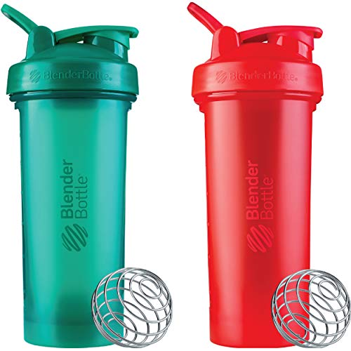 BlenderBottle Classic V2 Shaker Bottle Perfect for Protein Shakes and Pre Workout, 28-Ounce (2 Pack), Red, Green