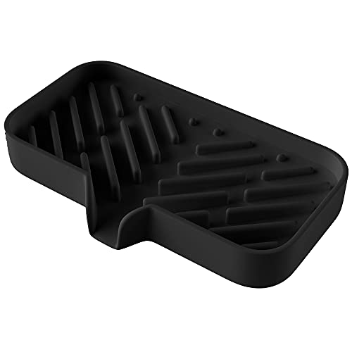 Luxet Sponge Holder for Kitchen Sink Organizer Tray [Newest Innovated Version Drain Lip] Self Draining Caddy for Dish Soap Dispenser Scrubber Brushes Bottle Dryer Kitchen Accessories Gadgets,Black