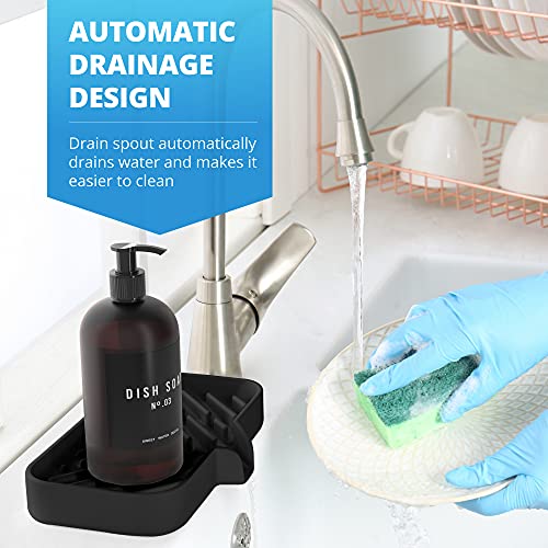 Luxet Sponge Holder for Kitchen Sink Organizer Tray [Newest Innovated Version Drain Lip] Self Draining Caddy for Dish Soap Dispenser Scrubber Brushes Bottle Dryer Kitchen Accessories Gadgets,Black