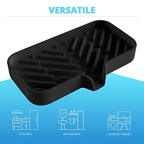 Luxet Sponge Holder for Kitchen Sink Organizer Tray [Newest Innovated Version Drain Lip] Self Draining Caddy for Dish Soap Dispenser Scrubber Brushes Bottle Dryer Kitchen Accessories Gadgets,Black