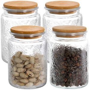 jucoan 4 pack 24oz vintage glass jar with lid, retro glass storage jar canister with airtight wooden lid, glass canister container for coffee beans, dried food, kitchen pantry