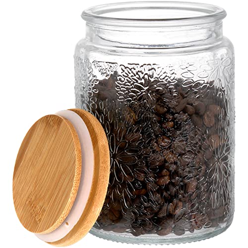 Jucoan 4 Pack 24oz Vintage Glass Jar with Lid, Retro Glass Storage Jar Canister with Airtight Wooden Lid, Glass Canister Container for Coffee Beans, Dried Food, Kitchen Pantry