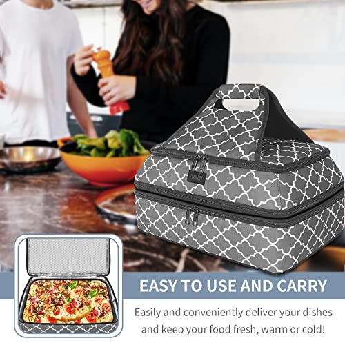 Casserole Carrier, Removable Casserole Carriers for Hot or Cold Food, Double Lasagna Holder Tote with Tableware Layer, Insulated Tote Bag for Potlucks, Parties, Picnics, Beaches, Camping, Grey