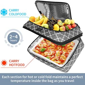 Casserole Carrier, Removable Casserole Carriers for Hot or Cold Food, Double Lasagna Holder Tote with Tableware Layer, Insulated Tote Bag for Potlucks, Parties, Picnics, Beaches, Camping, Grey