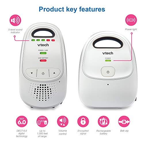 VTech DM112-2 Upgraded Audio Baby Monitor. 2 Parent Units with Rechargeable Battery, Best-in-Class Long Range, Digital Wireless Transmission, Crystal-Clear Sound, Plug & Play, Sound Indicator & Alerts