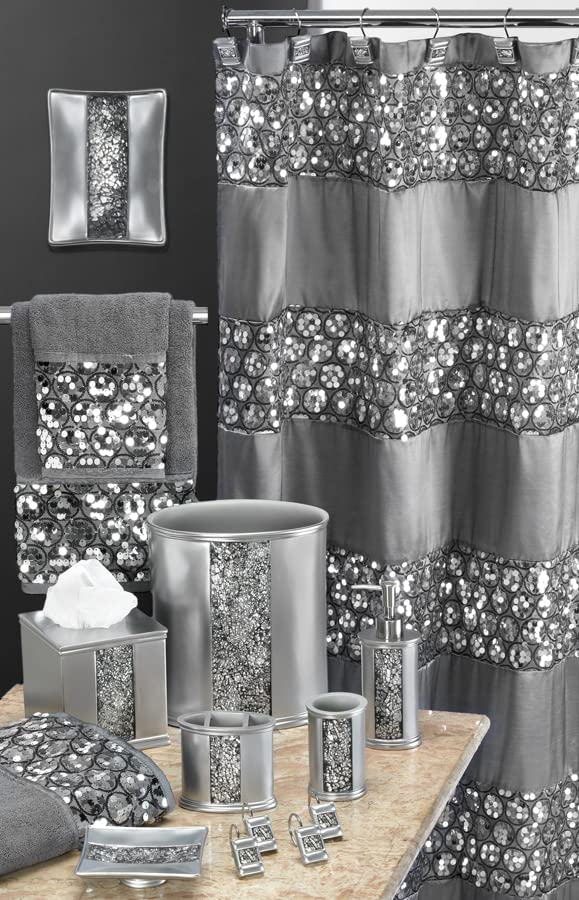 Popular Bath Sinatra Bathroom Luxury Glamorous Fabric Modern shower Curtain unique Design Bling Silver