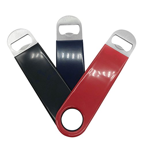 3 Pack Heavy Duty Stainless Steel Flat Bottle Opener, Solid and Durable Beer Openers, 7 inches Red, Black, Blue