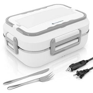 travelisimo electric lunch box 3 in 1 60w, heated lunch boxes for adults for car, truck, home and work 12v 24v & 110v, loncheras electricas para calentar almuerzo