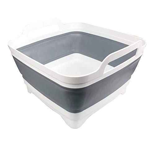 ddLUCK Dish Basin Collapsible with Drain Plug Carry Handles for 9L Large Capacity, Washing Basin, Collapsible Dish Tub for RV Sink, Vegetable, Fruit, Food Sink Strainer Dish Washing Tub - Gray