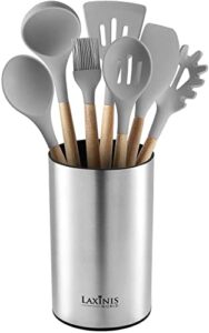 stainless steel kitchen utensil holder, kitchen caddy, utensil organizer, round shape utensils crock, 7″ by 4.3″ (utensils not included)