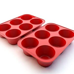 Silicone Texas Muffin Pans and Cupcake Maker, 6 Cup Large, Set of 2, Professional Use