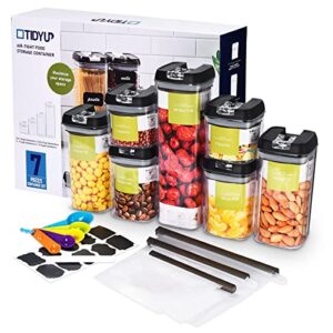 airtight food storage containers set with lids – 7 pcs home and kitchen pantry organization and storage – plastic canisters for dry food, sugar and flour – bpa free storage bins with labels, marker and ziploc bags