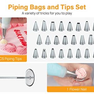 Kootek 32-Piece Piping Bags and Tips Set with 24 Icing Piping Tips, 2 Reusable Pastry Bags 12 Inch, Reusable Piping Icing Bags and Tips, Cake Decorating Kit for Frosting Cookie, Cupcake