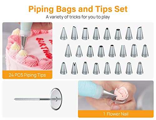 Kootek 32-Piece Piping Bags and Tips Set with 24 Icing Piping Tips, 2 Reusable Pastry Bags 12 Inch, Reusable Piping Icing Bags and Tips, Cake Decorating Kit for Frosting Cookie, Cupcake