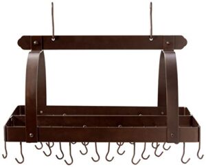 old dutch rectangular hanging pot rack with grid & 24 hooks, oiled bronze, 30″ x 20.5″ x 15.75″