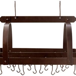 Old Dutch Rectangular Hanging Pot Rack with Grid & 24 Hooks, Oiled Bronze, 30" x 20.5" x 15.75"