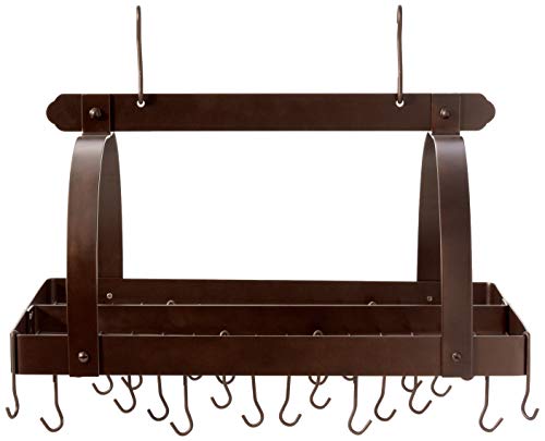 Old Dutch Rectangular Hanging Pot Rack with Grid & 24 Hooks, Oiled Bronze, 30" x 20.5" x 15.75"