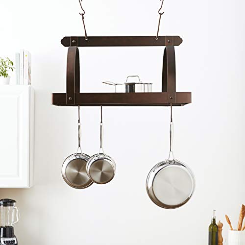 Old Dutch Rectangular Hanging Pot Rack with Grid & 24 Hooks, Oiled Bronze, 30" x 20.5" x 15.75"