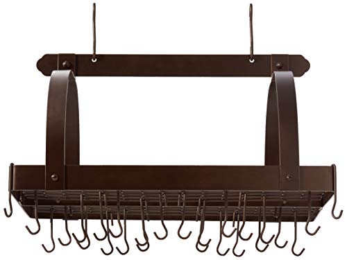 Old Dutch Rectangular Hanging Pot Rack with Grid & 24 Hooks, Oiled Bronze, 30" x 20.5" x 15.75"