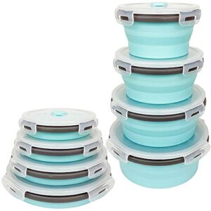 cartints blue collapsible bowls silicone food storage containers silicone camping bowls with airtight lids, microwave and freezer safe, set of 4