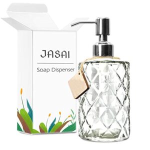 JASAI Diamond Design 12 Oz Glass Soap Dispenser, Kitchen Soap Dispenser with 304 Rust Proof Stainless Steel Pump, Bathroom Soap Dispenser for Hand Soap, Soap, Lotion(Clear)