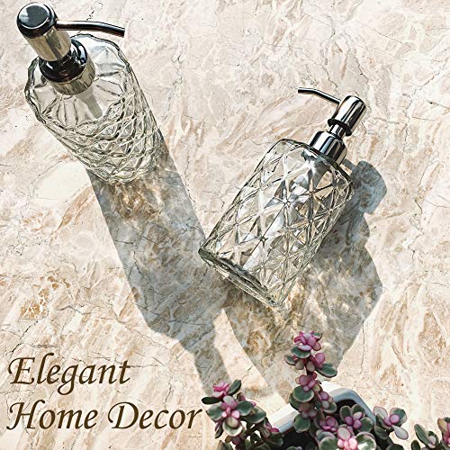 JASAI Diamond Design 12 Oz Glass Soap Dispenser, Kitchen Soap Dispenser with 304 Rust Proof Stainless Steel Pump, Bathroom Soap Dispenser for Hand Soap, Soap, Lotion(Clear)